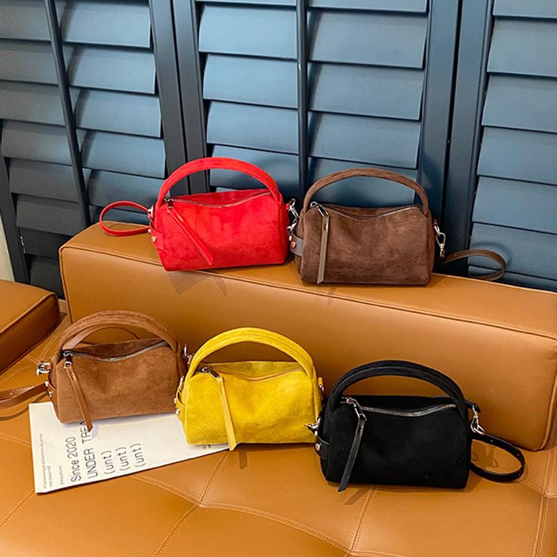 faux Suede Square Handbag for Women Zipper Shoulder Bag Casual Mini Crossbody Bag with Detachable Strap crossbody Pillow Bag