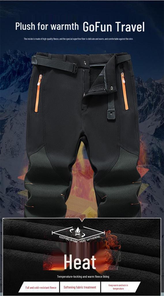 Men's Fleece-Lined Softshell Outdoor Pants: Windproof & Waterproof for Autumn/Winter, Plus Size Available