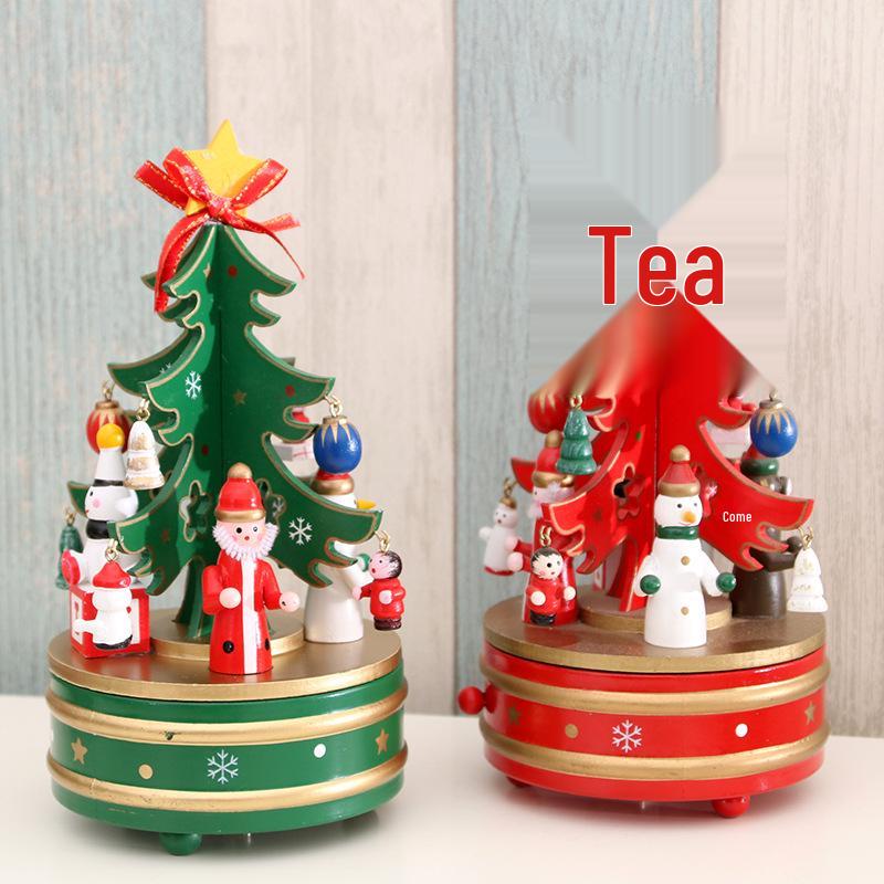 Wooden Rotating Christmas Tree Music Box - Holiday Decoration & Children's Gift
