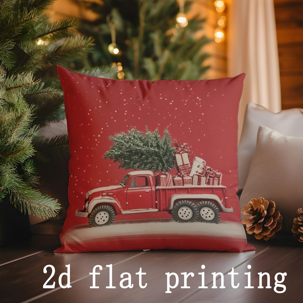 Home Decor Merry Christmas Joyful Truck Snowman Pillows Pattern Cushion Cover Suitable for Sofa Bedroom Car Pillow Cover