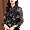 Women Spring and Autumn Thin Size Plus Size Floral Small Shirt Lightweight and Breathable V-neck Long Sleeve
