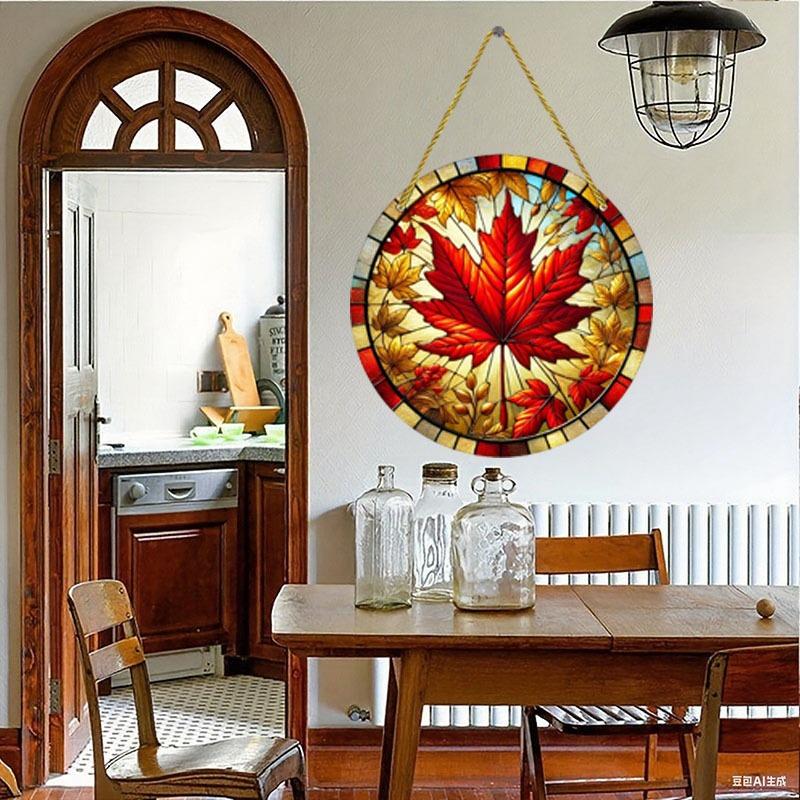 2D Flat Canadian Red Maple Leaf Acrylic Decoration Sign, Home Decor Plaque Hanging Wall Art Decorative Garden Decoration for Room Door Signs Hanging S
