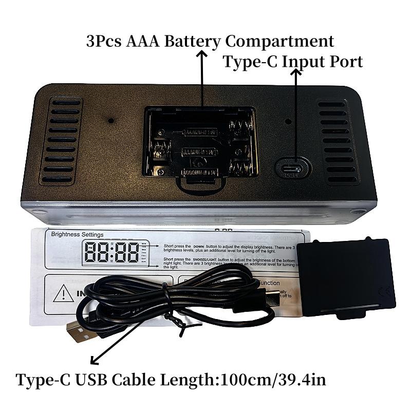 Digital Alarm Clock with Mood Light TEMP Date Week 2 Alarms Snooze Table Clock 4 Levels Brightness 12/24H Electronic LED Clock
