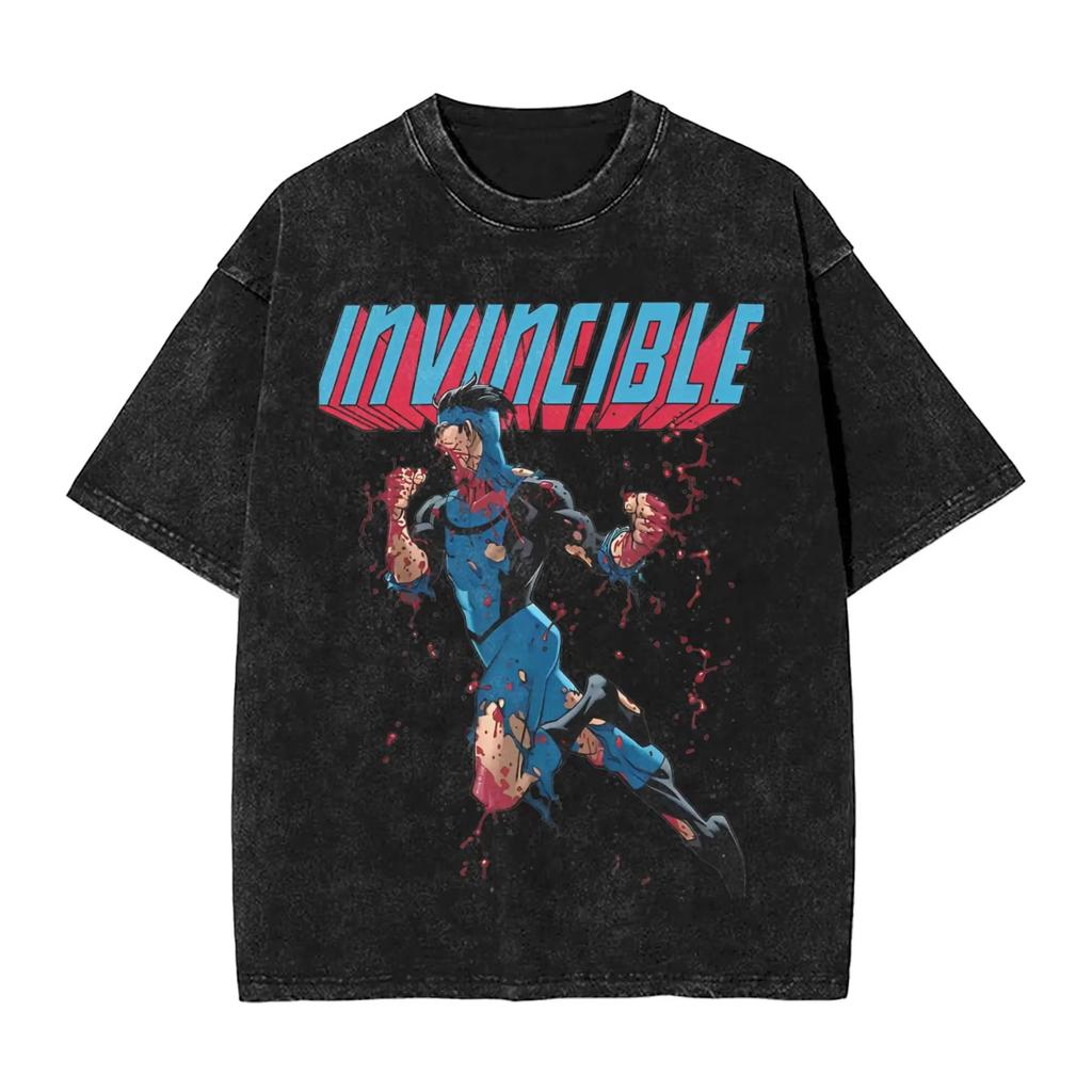 Hot Sale Anime Crazy Invincible Graphic Print Tshirt Vintage Washed Harajuku Y2k Fashion Summer Tee Hip Hop Streetwear Tshirt