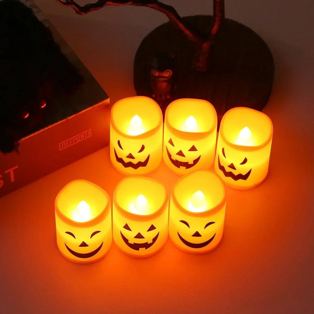 LED Kerzenlicht Batterie Kürbis Halloween Elektronisch Schädel Geisterfest Gruseliges Kürbislicht Atmosphäre Deko Kerzenlicht