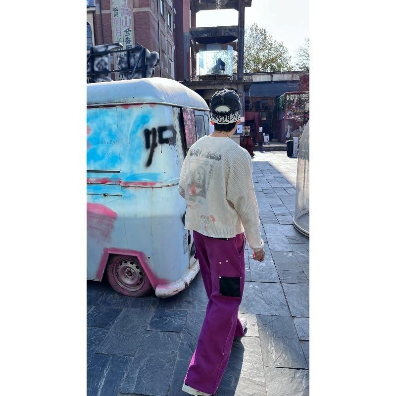 ROADVIBE Waffle Manica Lunga Paly T-shirt Vintage Casual Oversize per Uomo