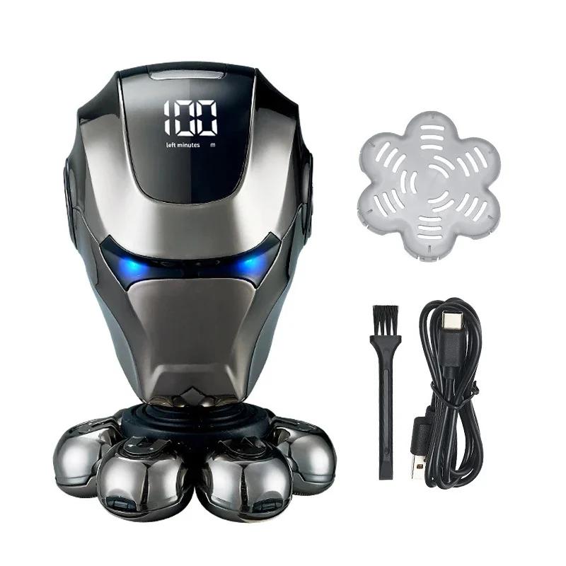 

5-в-1 мужская аккумуляторная лысая электробритва с плавающим лезвием 7D для бороды, носа, ушей, триммером для стрижки волос, бритвой, щеткой для лица