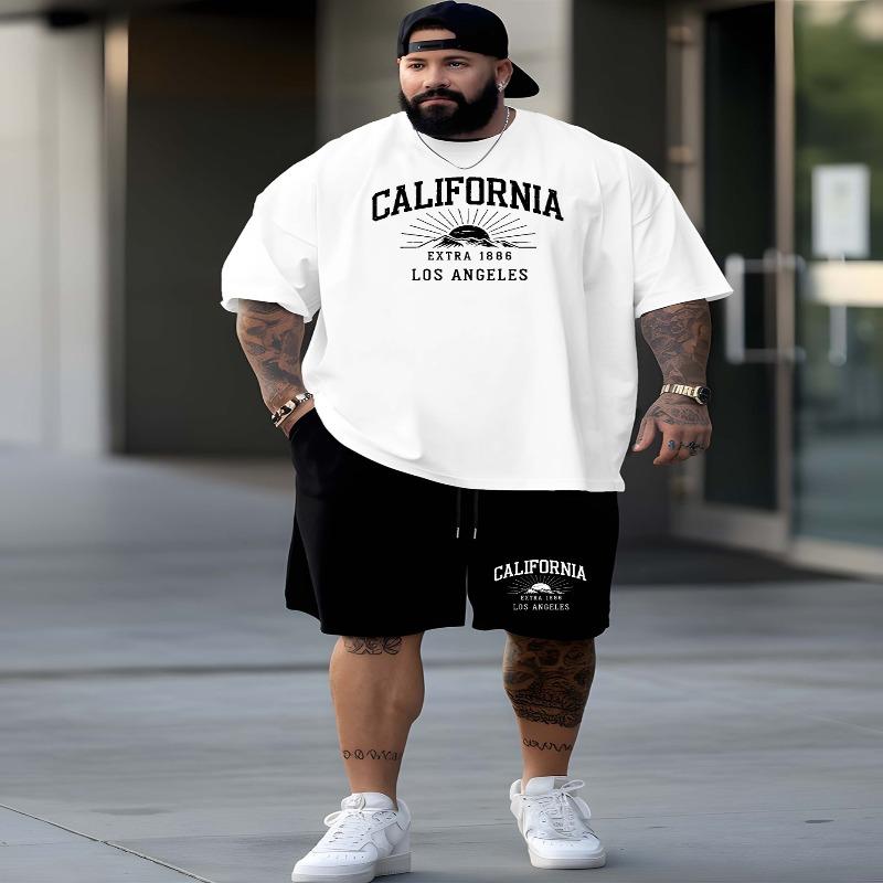 California 1886 Los Angeles 2025 men's latest trend large size short-sleeved suit summer fashion print European