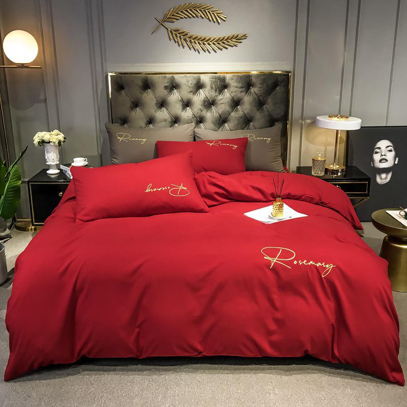 Solid Color Washed Cotton Quilt Cover with Simple Embroidery