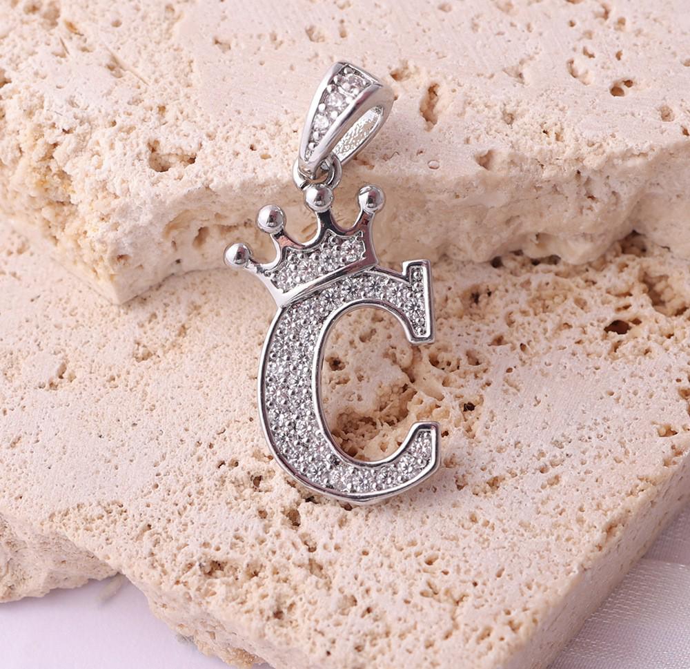 Gold-Plated Crown Rhinestone Letter Pendant Necklace
