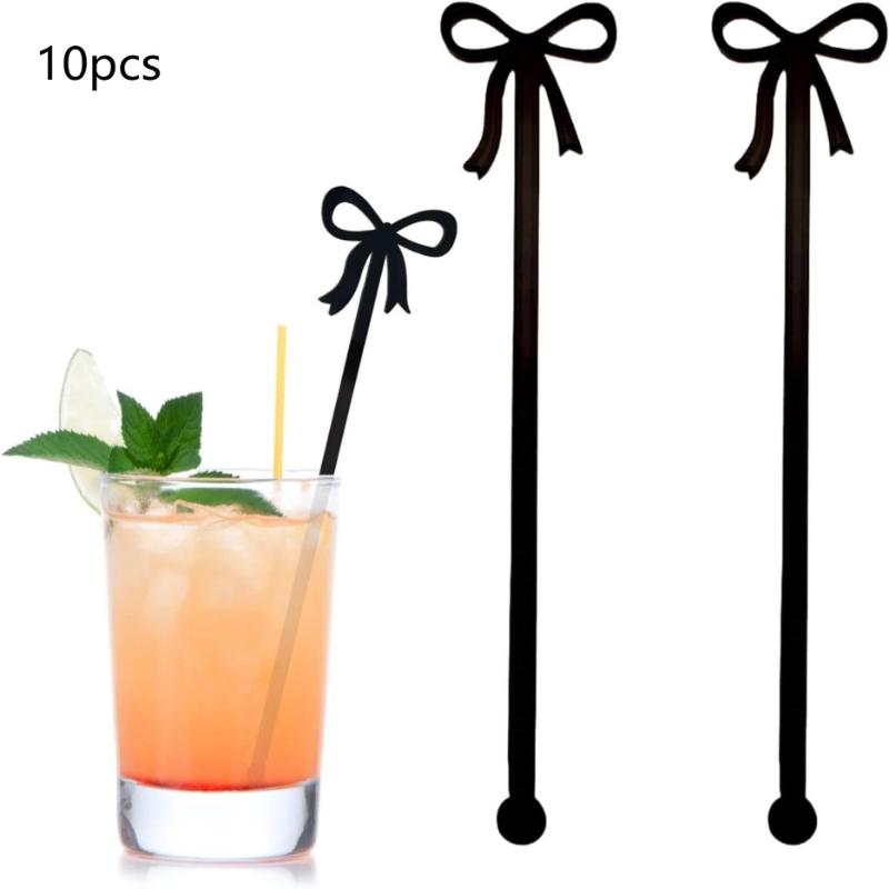 10 Pieces Cocktail Stirrers Bow Drink Stirrers Fruit Food Picks Cocktail Stirrers Suitable For Bow Theme Party Birthday Wedding