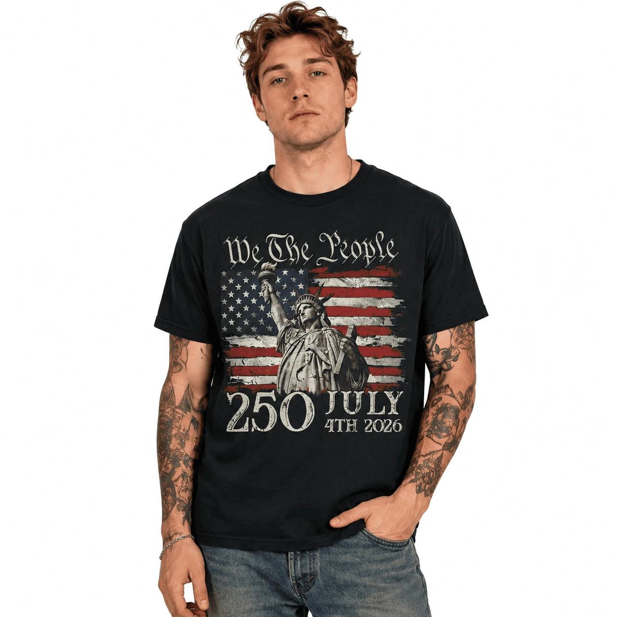 American 250th Anniversary USA Flag Patriotic 4th of July Freedom T-Shirt M