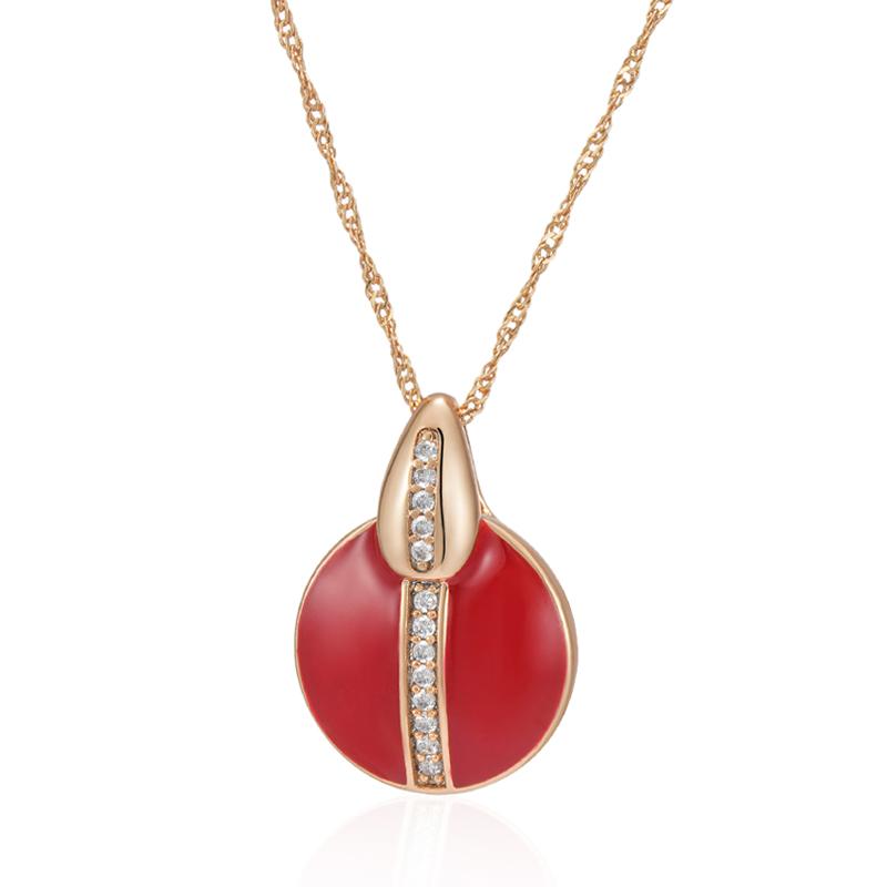

Fashion Red Enamel Natural Zircon Pendant Necklace For Women Girl Simple Rose Gold Color Party Daily Jewelry