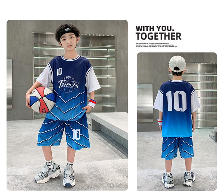 Boys' summer basketball suit set new 2026 mid to large children's summer short sleeved quick drying sports football suit trend
