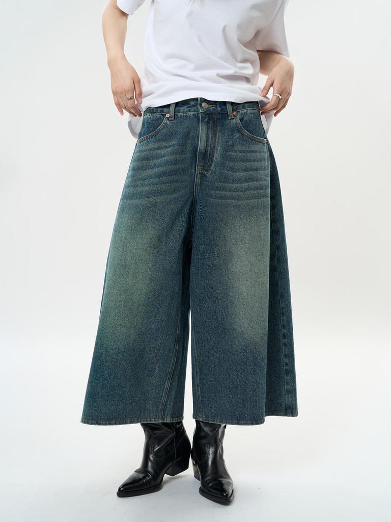Louvre Spring Retro Tomboy Wide-Leg Jeans - Women's Trendy Loose Cropped Pants