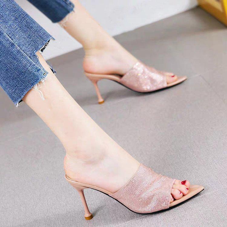 Slippers Women Wear High-heeled Rhinestone Fairy Wind Sandals Women's Shoes