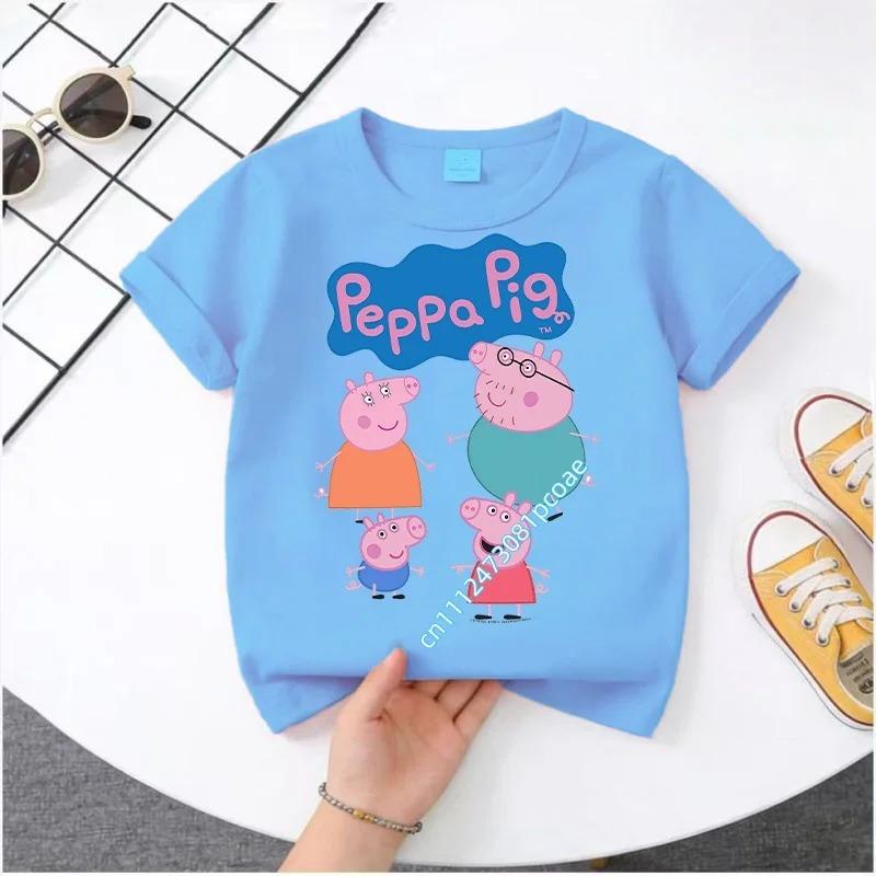 2026 Summer T-shirt - Peppa Pig Children's Pure Cotton Short-Sleeved Boys' Sport Shirt for Girls' Casual Top with Cartoon Print