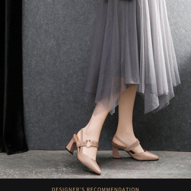 Summer New Back Empty Sandals Women's Casual Square Head Horseshoe Heel Thick Heel High Heel Fashion Casual Leather Women's Shoes