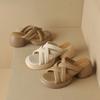 Krazing Pot Schaffell Pantoletten Peep Toe Blockabsätze Sommerschuhe Europäisches Design Plateau Wasserdicht Damen Sandalen