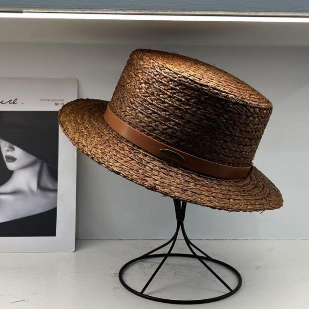 Quality High-end Flat-top Raffia Hat Women's Summer Sunshade and Sun Protection British Top Hat Men