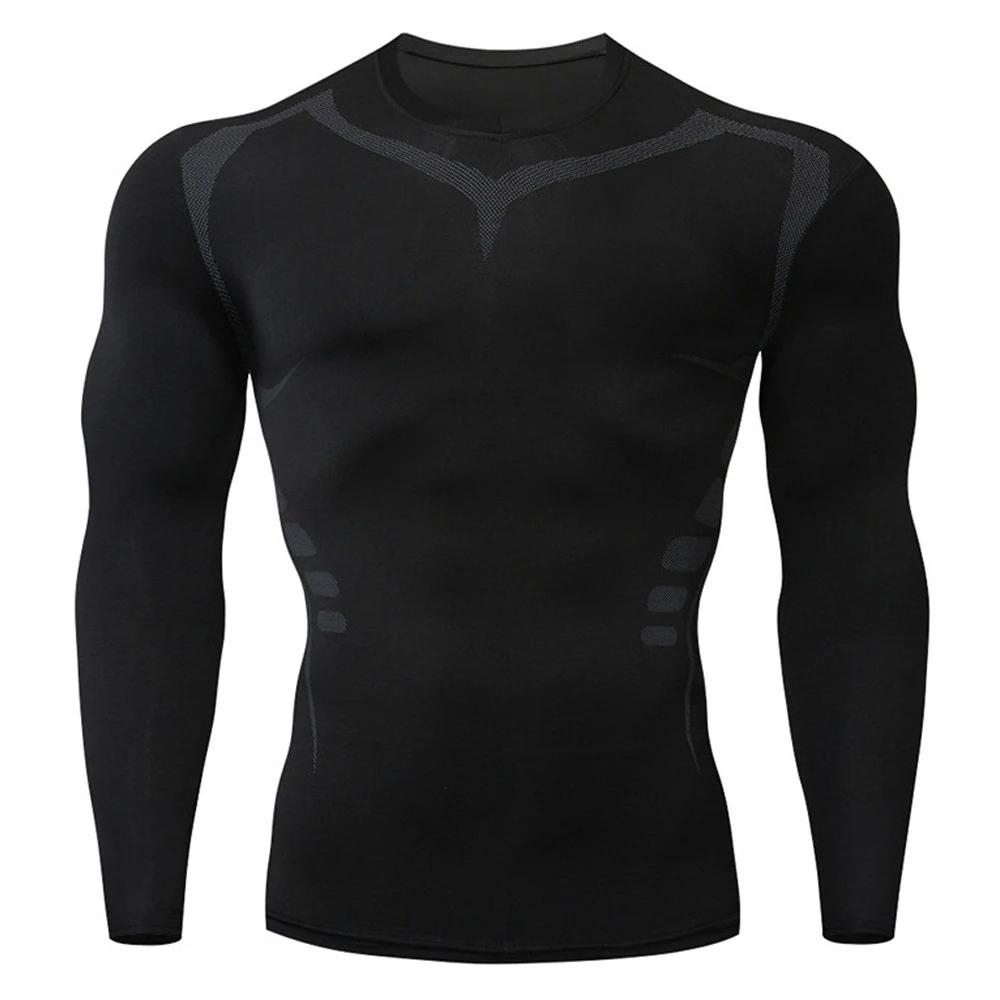 Running T-shirt Men's Compression Shirt Black Gym Top Sports Quick Drying Breathable Tracksuit Fitness Long T-shirt