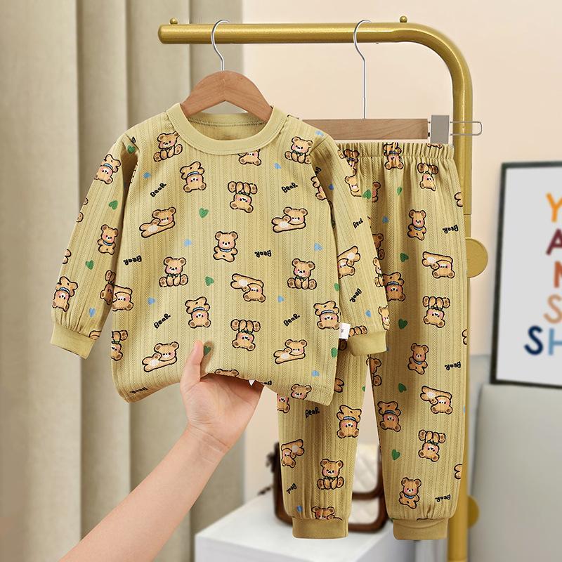 Autumn Jacquard Cotton Set for Boys and Girls, Long Sleeved Underwear, Autumn Clothes, Autumn Pants, Children's Pajamas, Home Clothes