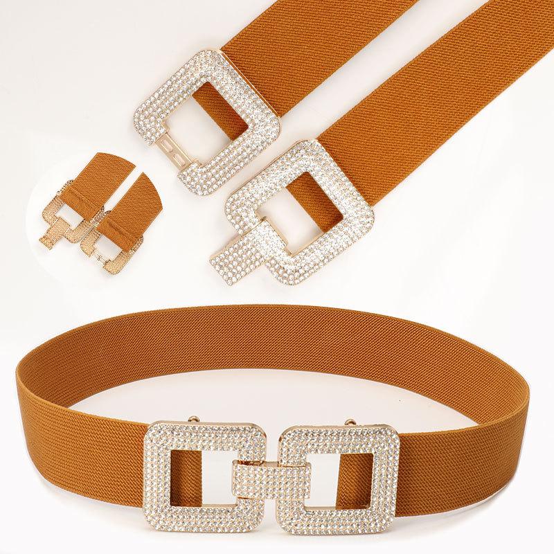 High-end Rhinestone Belt for Women's Versatile Coat for Women's Belt for Women's Belt for European and American Buckle Elastic Waist Seal