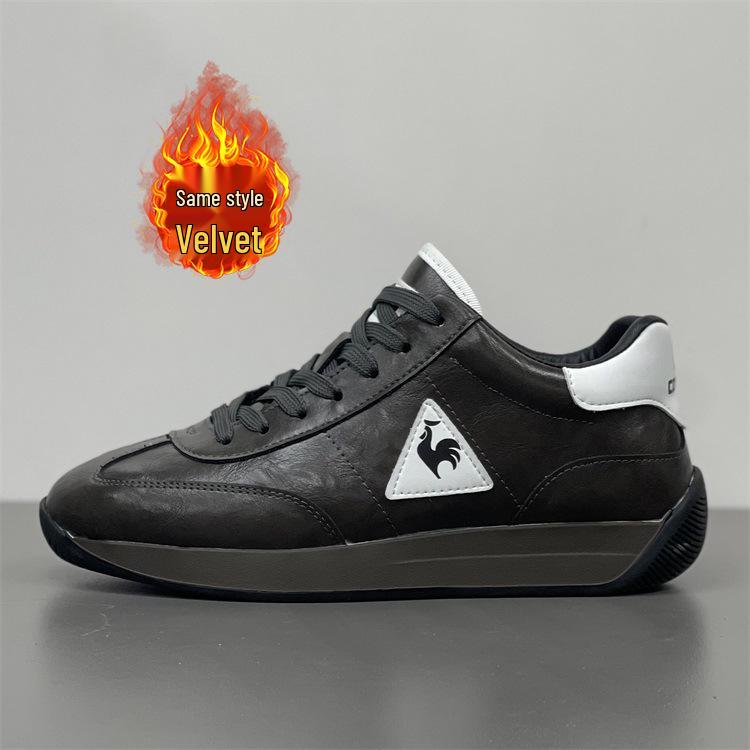 2025 Rooster Forrest Gump Men's Winter Fleece-Lined Leather Sneakers: Warm, Genuine Leather Low-Top Sports Shoes