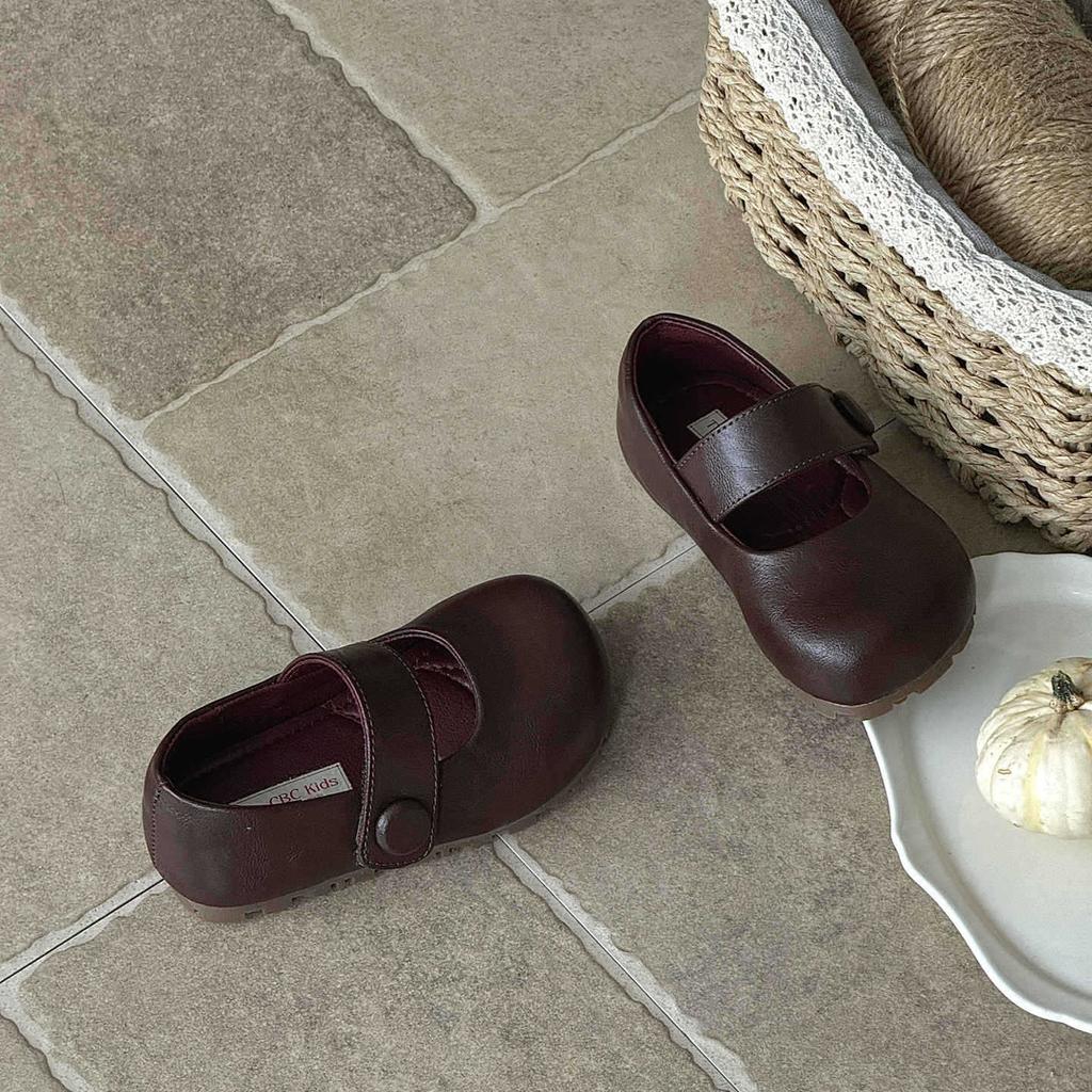 XSHX Korean children's small leather shoes wide spread toe neutral style autumn new boys and girls simple retro Velcro rubber