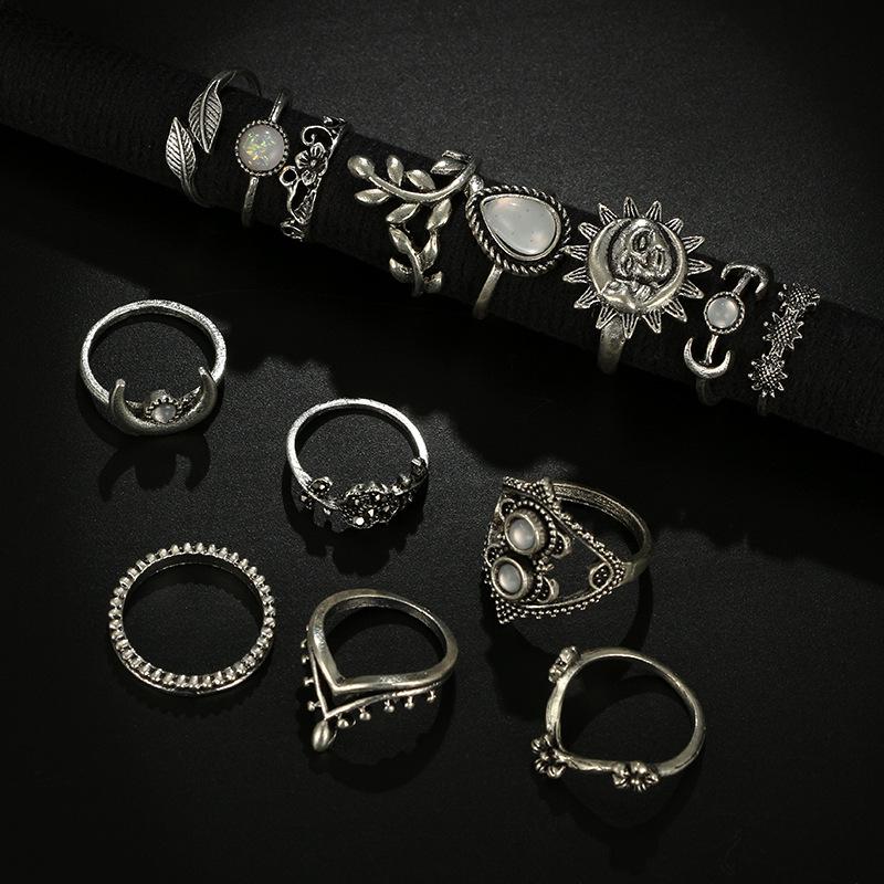 Silver Retro Punk Boho Ring Set 75