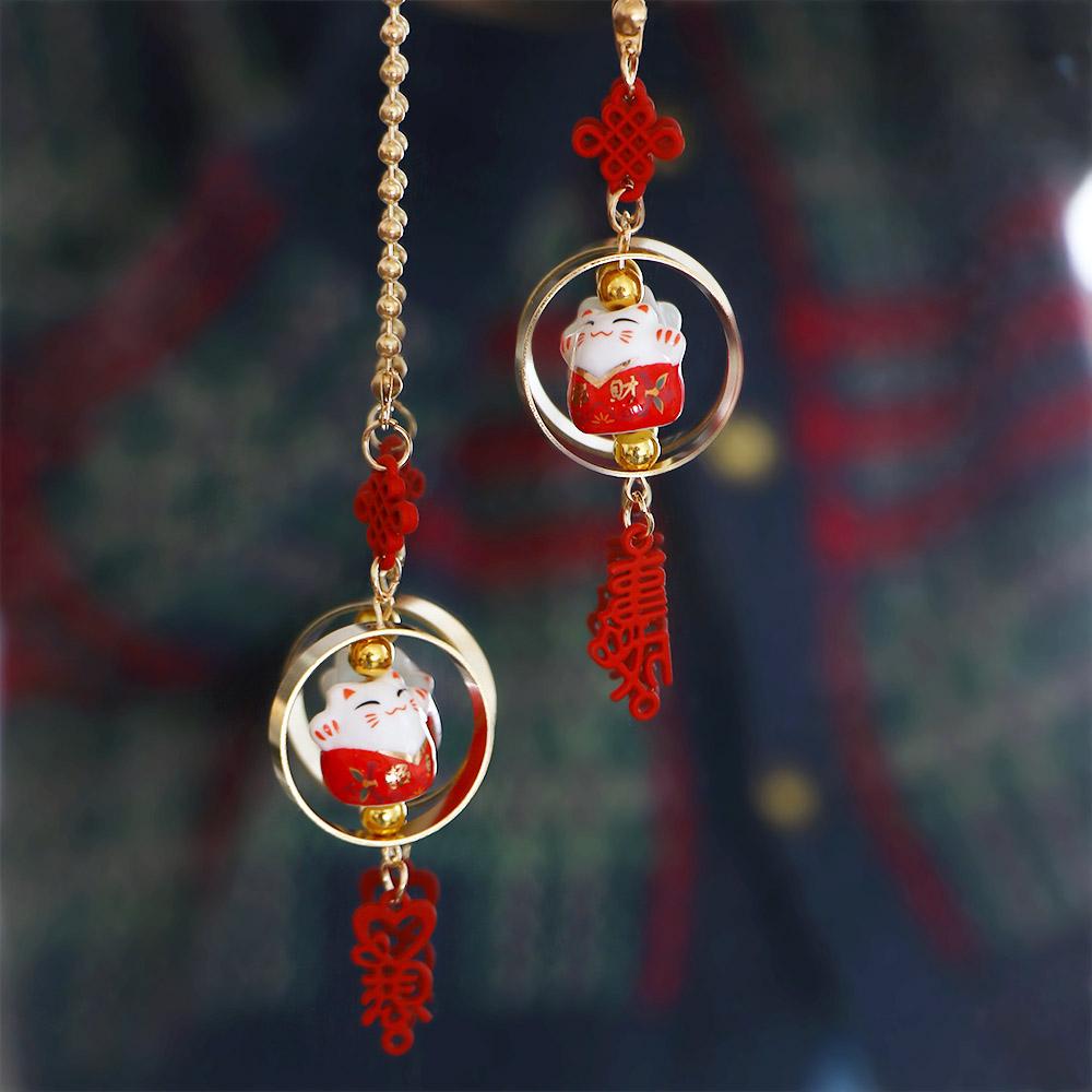 Mirror Fortune Cat Interior Fortune Cat Car Pendant Cat Car Hangings Decor Lucky Cat Lucky Cat