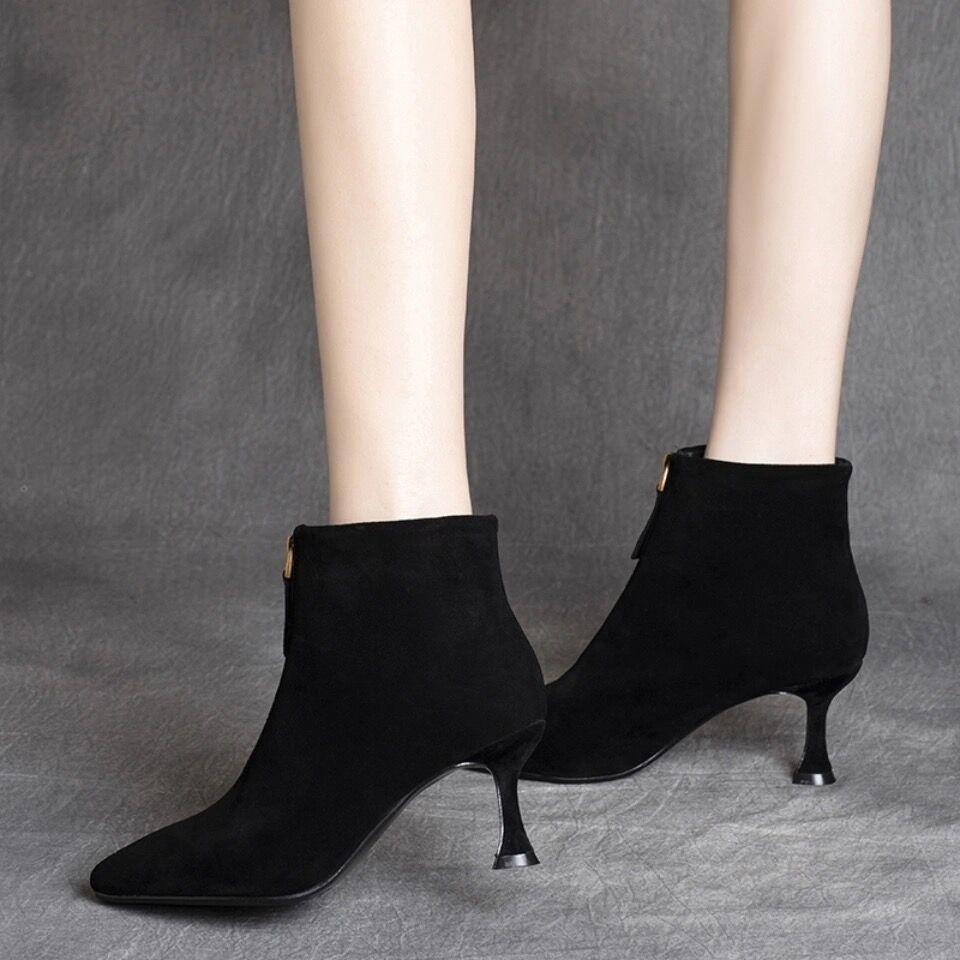 Fashion Black Heeled Pointed Toe Ankle Boots for Women Autumn Winter Warm Woman Short Shoes Hot New In Footwear High Quality Booties