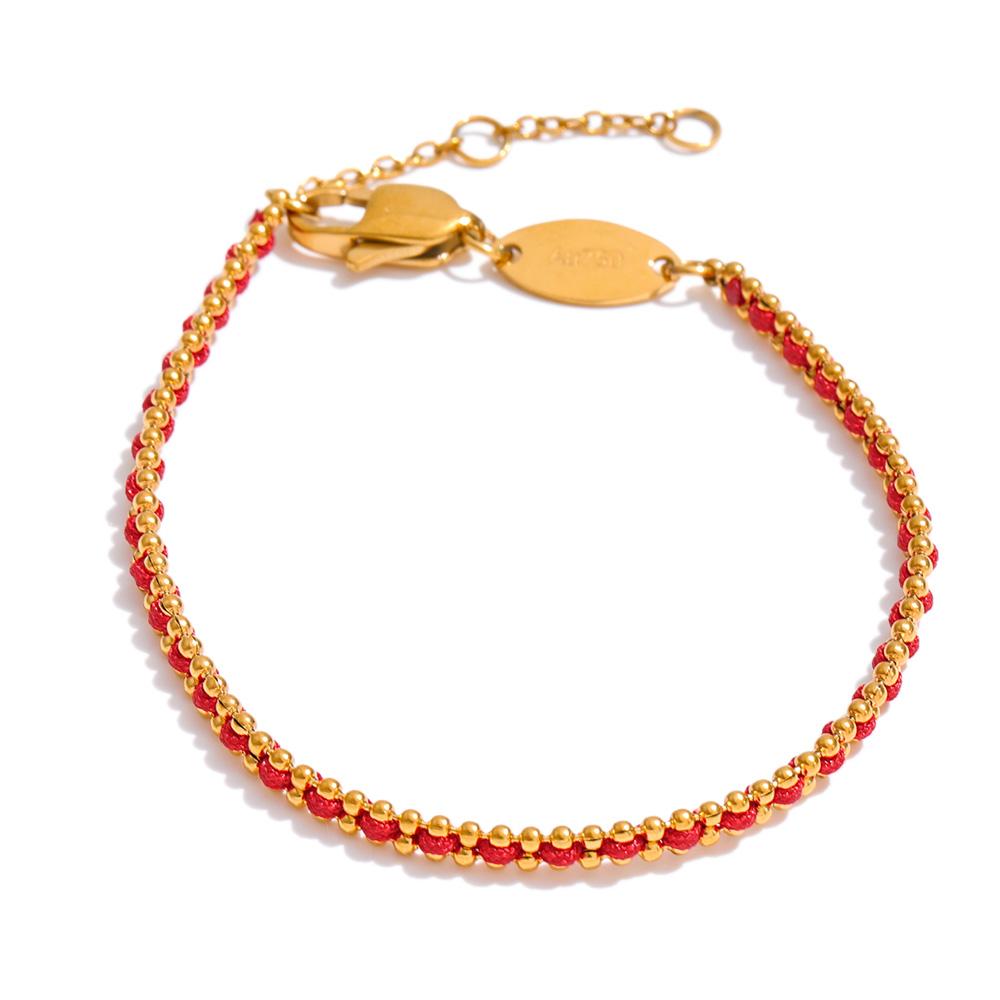 

Yhpup Black Red Polyester Thread Handmade Chain Chic Bracelet Bangle 18K Golden PVD Plated Stainless Steel Exquisite Jewelry