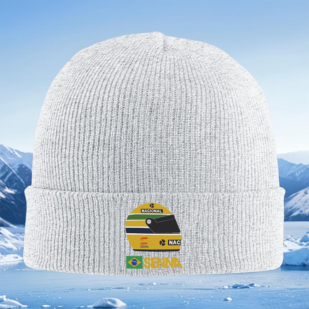 Formula racing helmet SENNA Brazil national flag Men Women Unisex Knitted Hat Beanie Pullover Cap Winter Thermal Warm Christmas