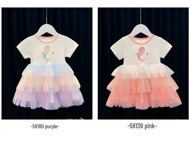 Dívčí korejské duhové patchworkové síťované princeznovské šaty na léto 2025