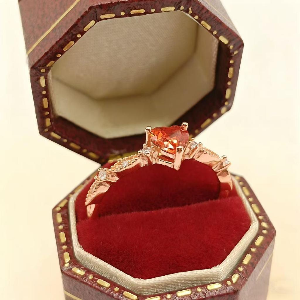 Yintai Imperial Concubine Rose Gold Heart-Shaped Red Zircon Ring: Luxurious Niche Design for Women