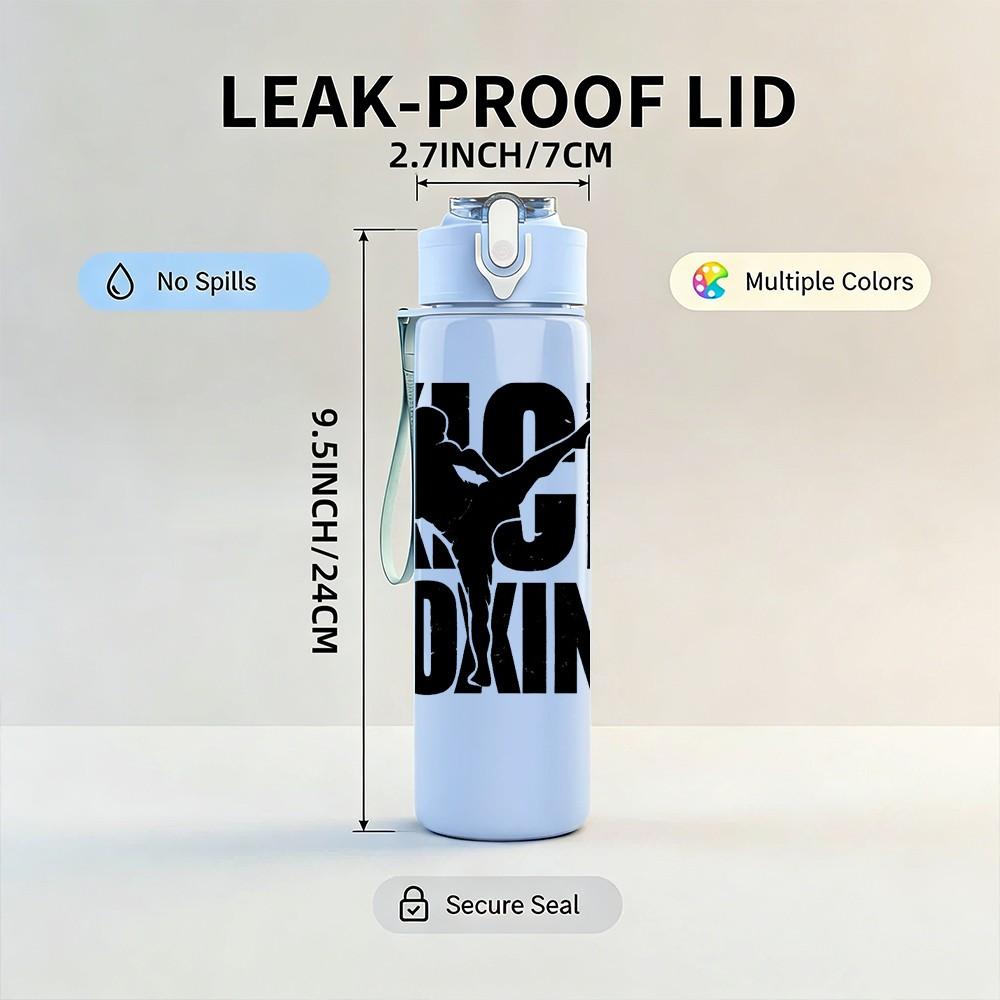 1PC Kick Boxing Sport Logo Print 750ml Color Plastic Sports Water Bottle Leakproof Flip Straw Lid Suitable for Sports Office Home Use