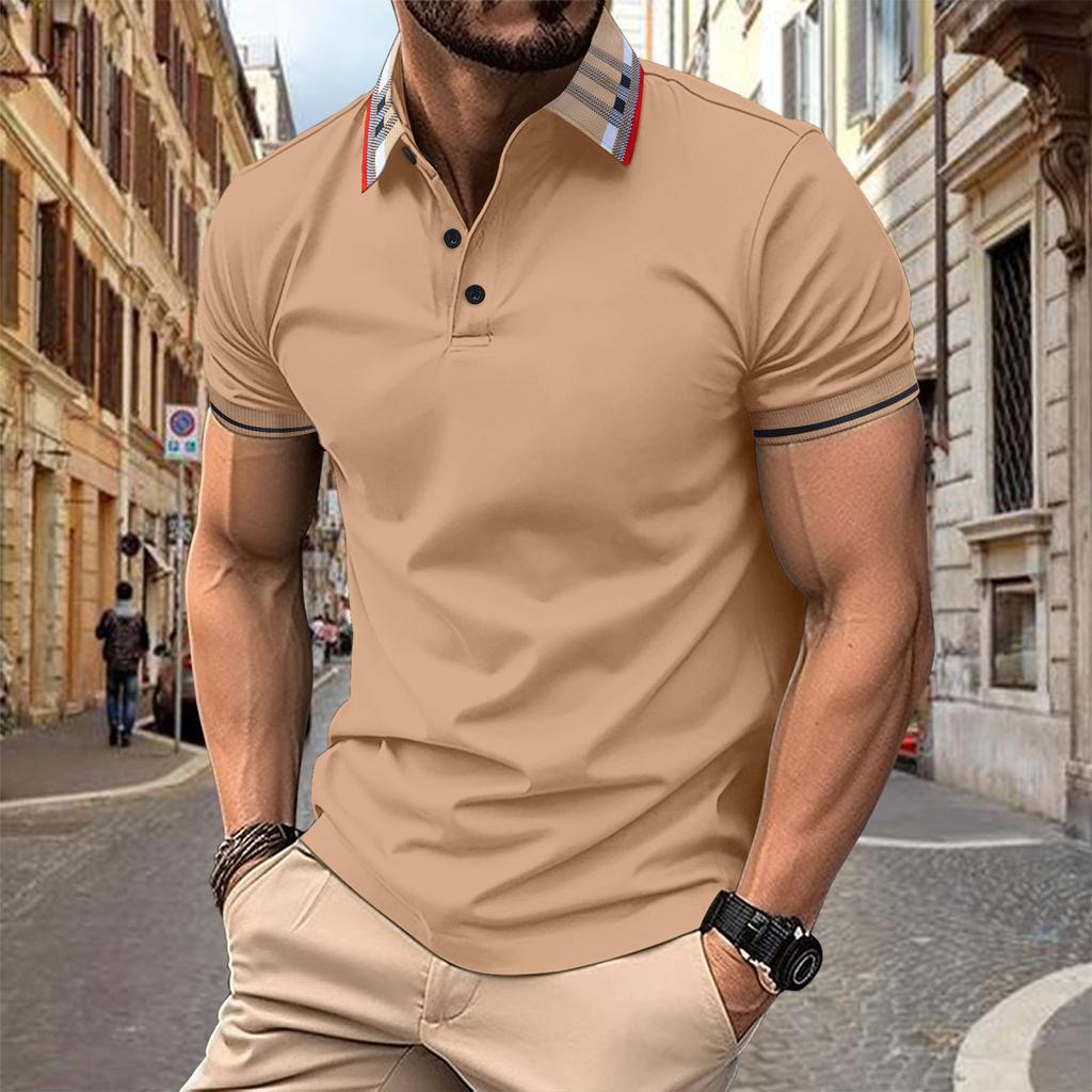 Men Solid Lapel Collar Striped Patchwork Polos Shirts Summer Tops Casual Short Sleeve Polo Shirt