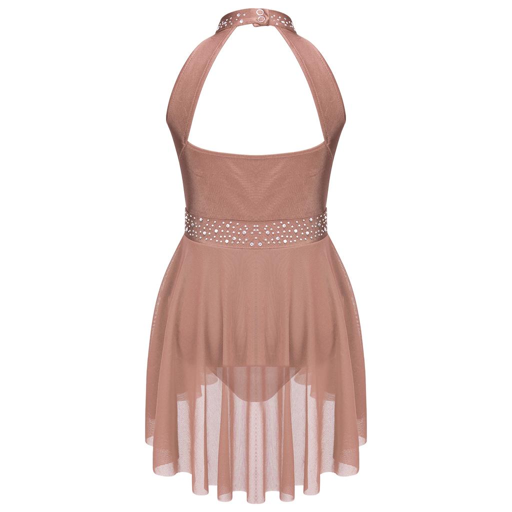 Dívčí bruslařské trikotové šaty Dětské šaty bez rukávů Patchwork Styl Nepravidelný lem Lyrické taneční šaty