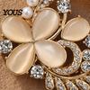 Metal Collar Pin Solid Alloy Pin, Four-Leaf Clover Center Shape Brooch with Electroplated Faux Opal, Anti-Oxidation Fastener for Coats