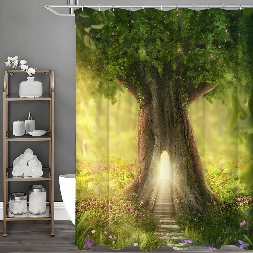 

Занавеска для душа «Лесное дерево с дуплом», Декоративная занавеска для ванной, Водонепроницаемая занавеска для душа с крючками 90*180cm