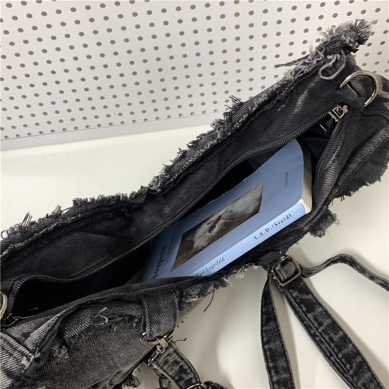 Bestickter Schmetterling Denim Rucksack Damen Schulter Crossbody Tasche