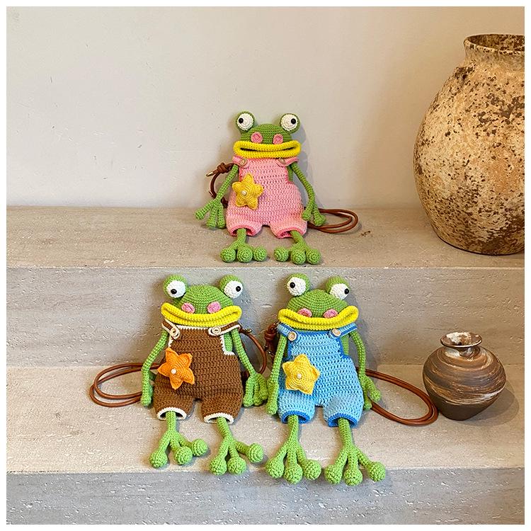 Handmade Big Mouth Frog Crochet Crossbody Bag: Cute, Funny Parent-Child Phone Bag
