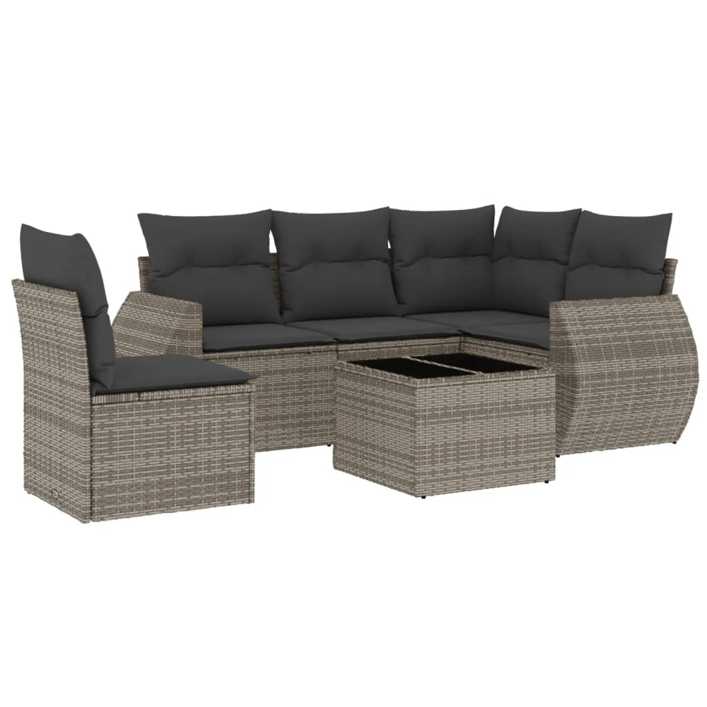 Vidaxl 6-Cz. Garden Furniture Set With Cushions, Grey, Poly Rattan