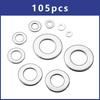 105pcs Thickened Enlarged Carbon Steel Flat Washers