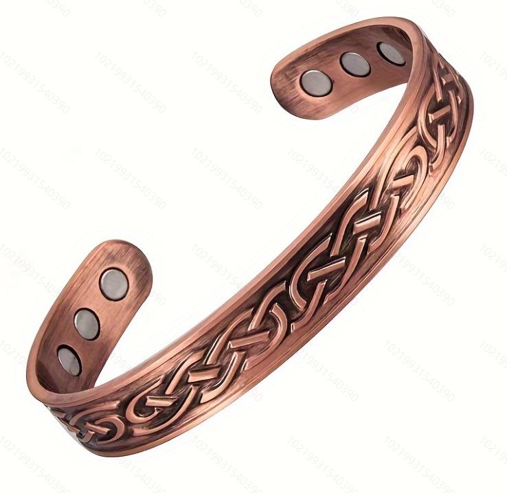 Retro Style Flower Magnet Bracelet & Ring Set In Red Copper for Couples