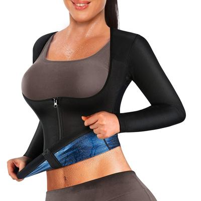 Sauna Suit for Women Long Sleeve Sweat Jacket with Zipper Compression Sauna Shirt Fitness Vest Body Shaper Workout Tops Shapewear Sweatshirt