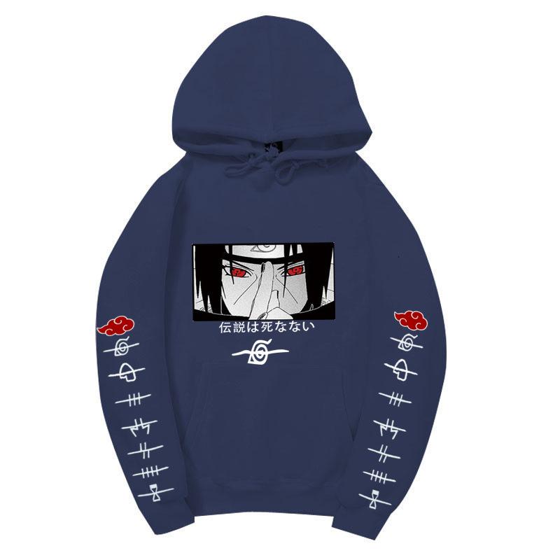 Anime Naruto Itachi Uchiha Hoodie Double Sleeve Akatsuki Cloud & Symbol Print Sharingan Character Front Print Pullover Sweatshirt Men Women Streetwear