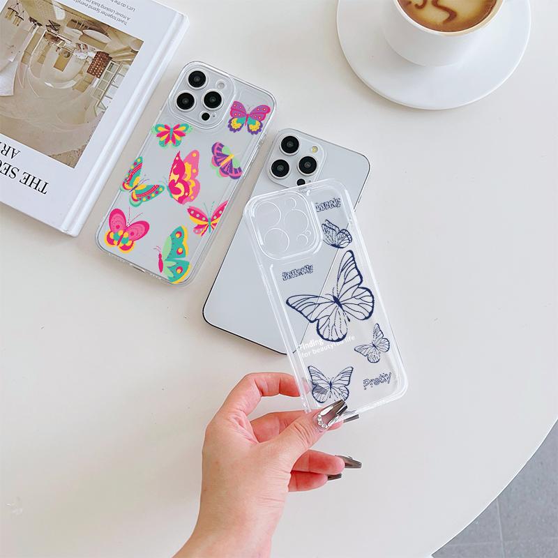 Gentle Pink Butterfly Phone Case For IPhone 17 Pro Max 16 17 15 Pro 14 13 Plus 12Mini 11 16E 17Air Cases Transparent Soft Covers
