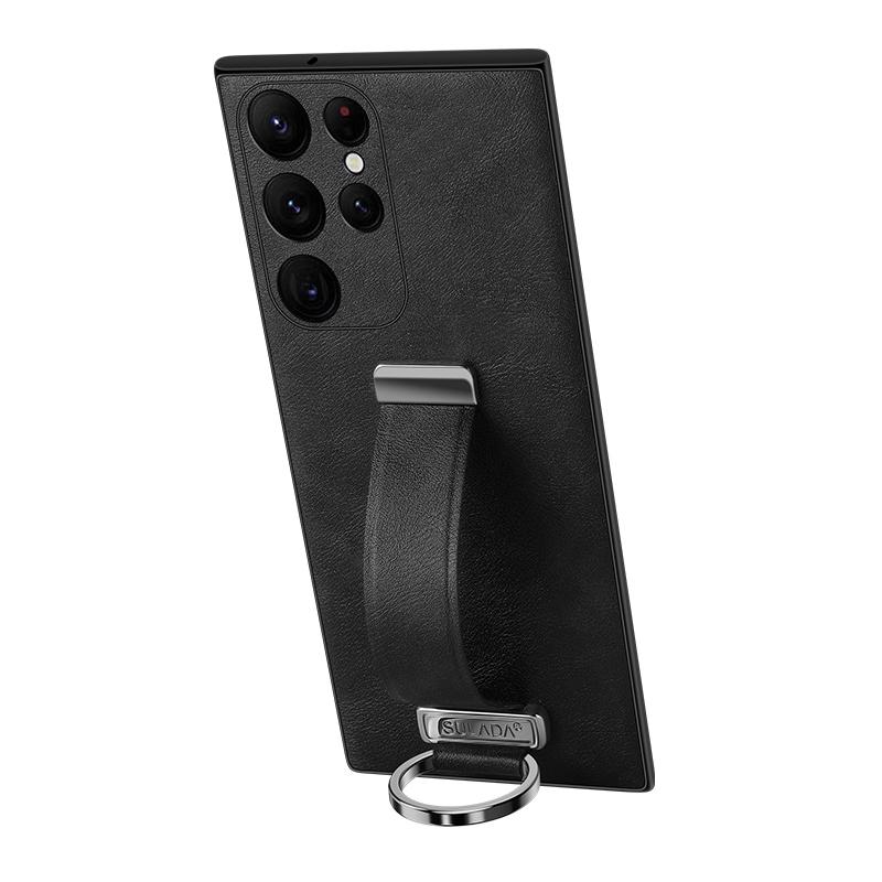 Business High End Brand Fashion Wristband Phone Case for Samsung Galaxy S23 S22 Ultra Fold 2 3 Luxury Leather Metal Ring Soft Cases